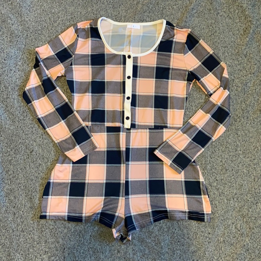 💞 5 for $10💞 Pink & Navy Plaid Romper